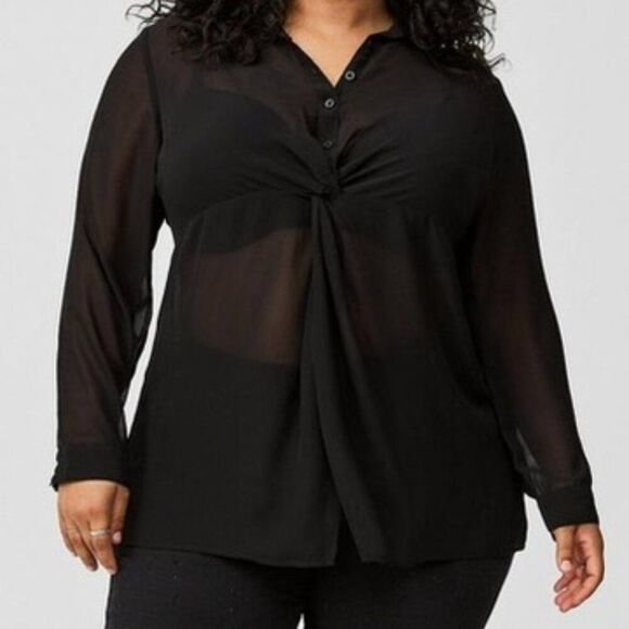 torrid Tops - Torrid Chiffon Twist Front tunic Deep Black Size 5 (28) NWT